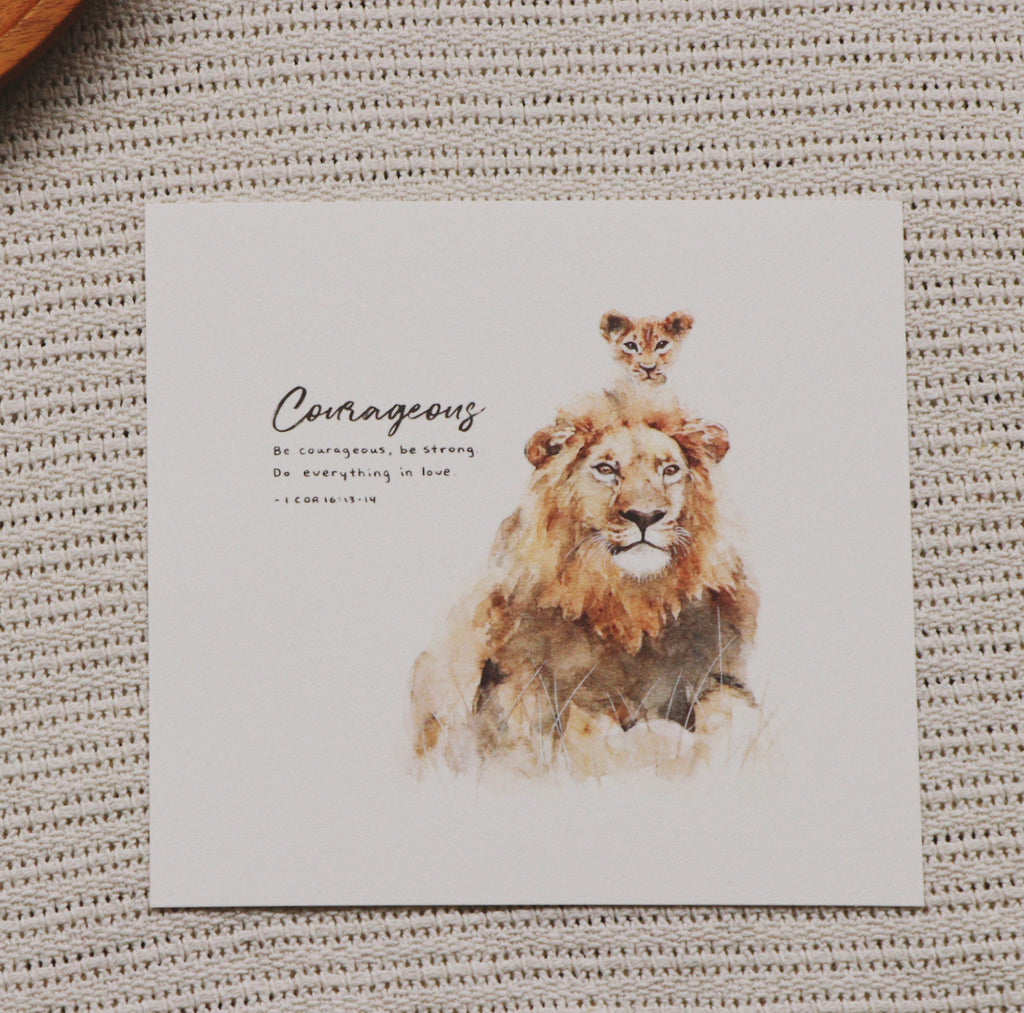 20cm x 20 cm Prints: Lion And Cub (1 Corinthians 16:13-14)
