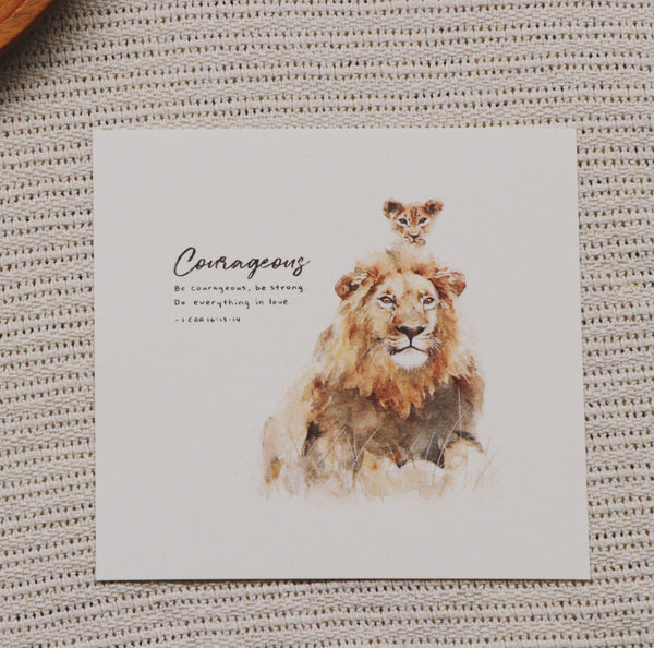 20cm x 20 cm Prints: Lion And Cub (1 Corinthians 16:13-14)
