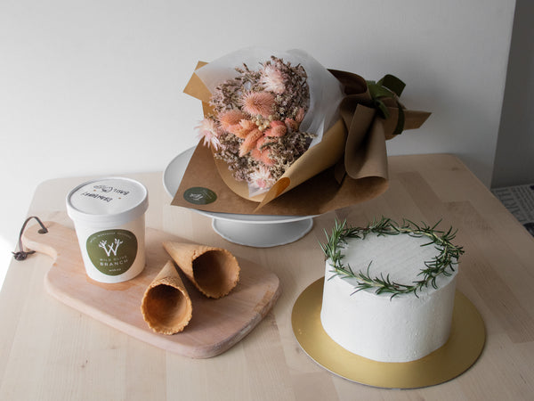 Deluxe Stay Home Cake Bundle (Preserved Flowers)