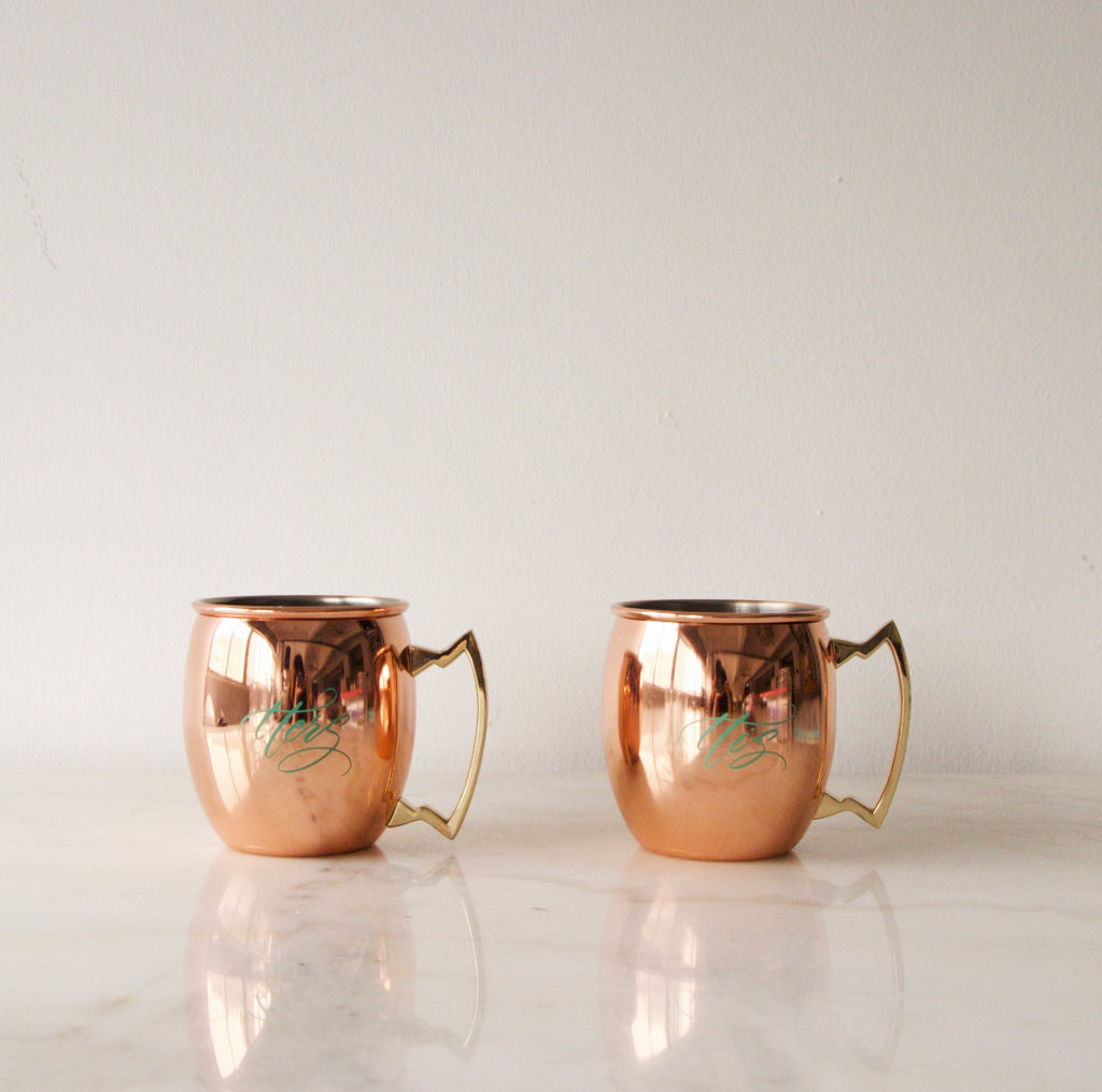 Stitches & Tweed His/Hers Rose Gold Mug Set