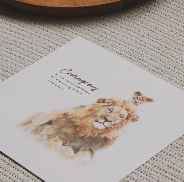 20cm x 20 cm Prints: Lion And Cub (1 Corinthians 16:13-14)