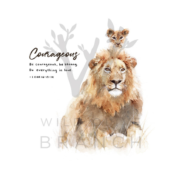 20cm x 20 cm Prints: Lion And Cub (1 Corinthians 16:13-14)